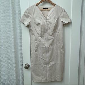 Lafayette 148 Women’s Size 8 Khaki Beige Tan Shift Dress Zip Up Short Cap Sleeve